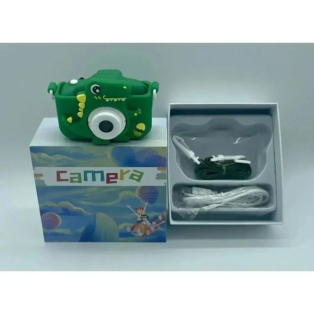Kids Dinosaur 1080P HD Selfie Digital Video Camera Ages 3-9 Green Rechargeable